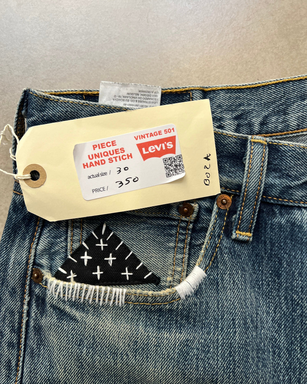 Levis 501 US custom indigo sashiko boro W30