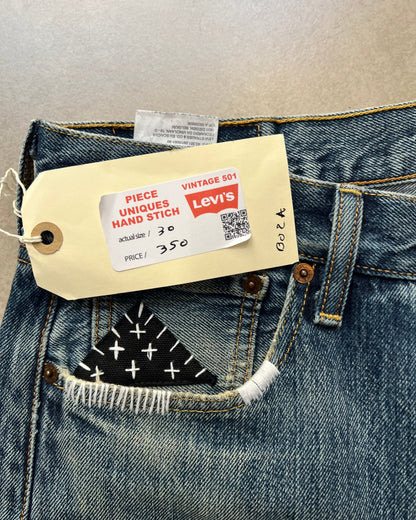 Levis 501 US custom indigo sashiko boro W30