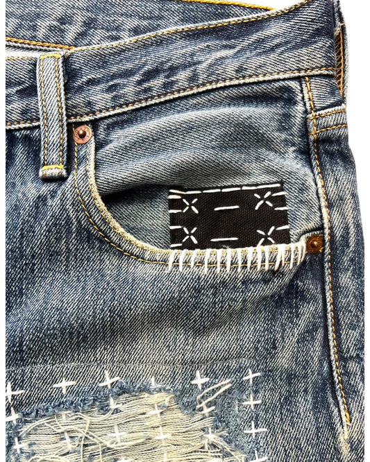 Levis 501 US custom indigo sashiko boro W30
