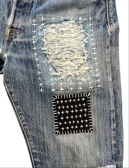 Levis 501 US custom indigo sashiko boro W30