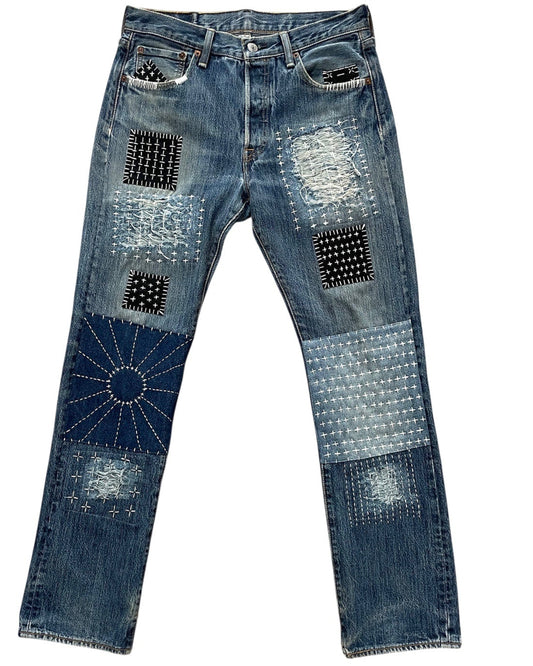 Levis 501 US custom indigo sashiko boro W30