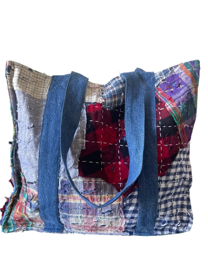Sac Cabas Denim Vintage Madras