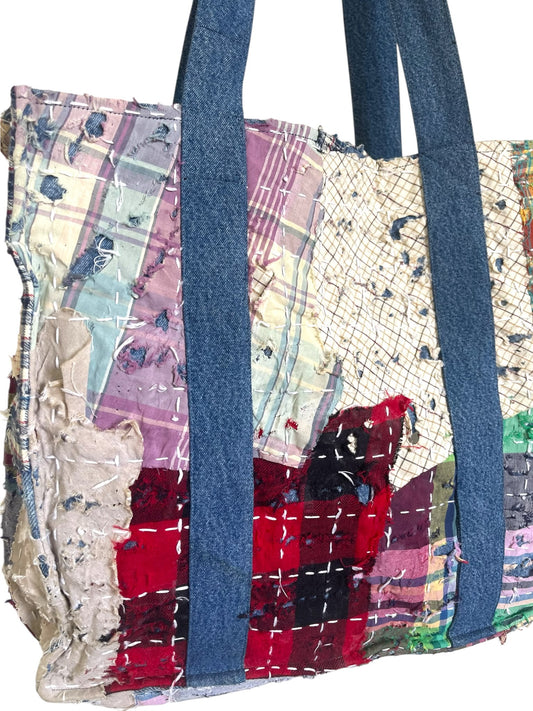 Sac Cabas Denim Vintage Madras